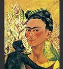 Frida Kahlo Canvas Paintings - Self Portrait with Parrot